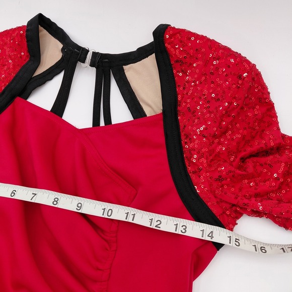 Weissman Dance Costume MA 13699 Red Black Leotard Recital Competition Sequin - Picture 4 of 9